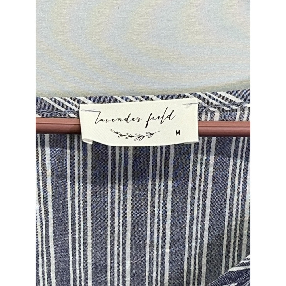Lavender Field Boho Blue White Womens Tie Front Blouse Bell Sleeve Medium - Picture 5 of 10